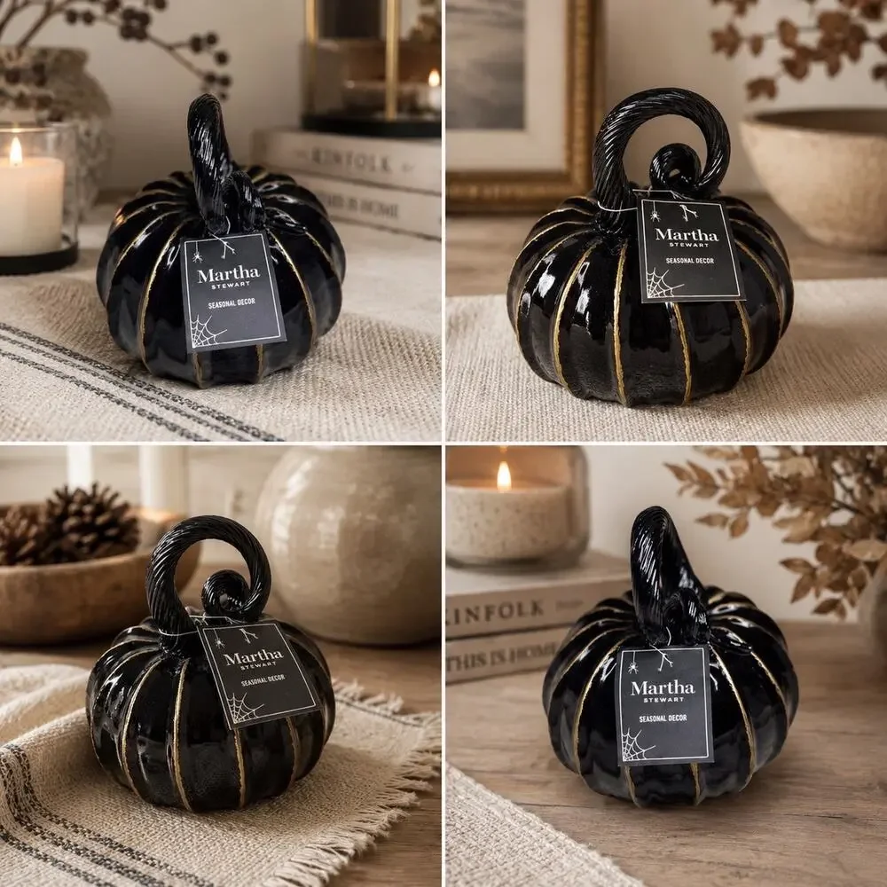 ♡ MARTHA STEWART SMALL CERAMIC PUMPKIN BLACK NWT